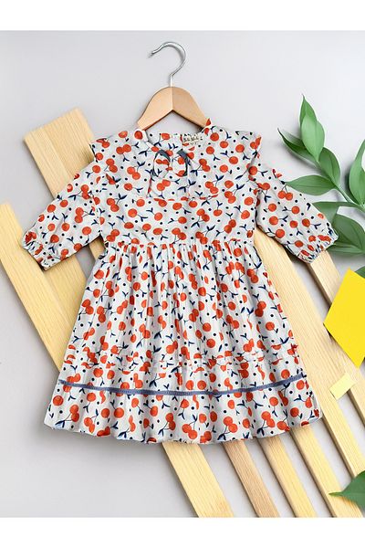 Bella Moda By Styli All-Over Cherry Print Ruffle Trim Cotton Dress