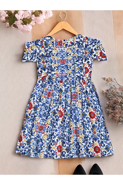 Bella Moda By Styli All-Over Floral Print Puff Sleeves Cotton Dress with Lining