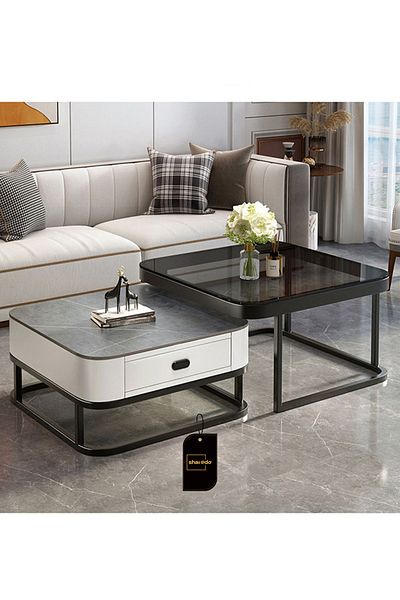 sharpdo Modern Nesting Table Set, Minimalist Living Room Coffee Table Set, Square-shaped End Table