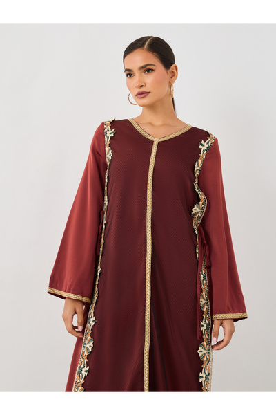Keenly By Styli Lace Trim Long Sleeve A-Line Jalabiya