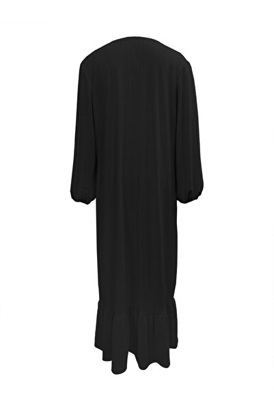 Take Two By Styli Women Black Textured Cuffed Sleeves Jalabiya