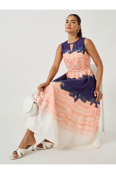 Styli Printed Keyhole Sleeveless A-Line Maxi Dress