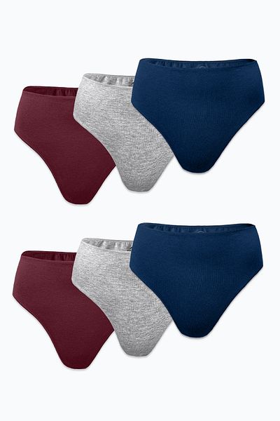 Malabadi Women's Burgundy Gray Navy Blue 6 Pack Modal High Waist String Thong 6m178