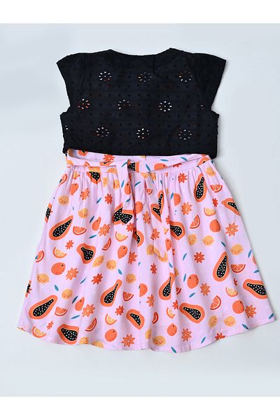 Bella Moda By Styli Printed Schiffli Cotton A-Line Dress with Lining