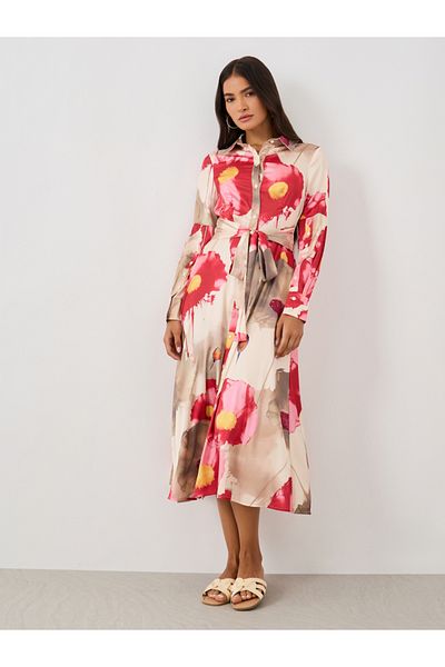 Styli Printed Long Sleeve Shirt Midi Dress