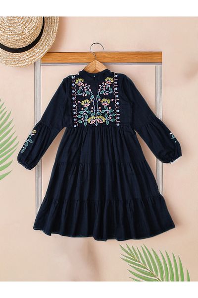 Bella Moda By Styli Embroidered Tiered Knee-Length Dress