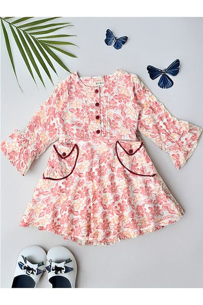 Bella Moda By Styli All-Over Floral Print Pintuck Detail Dress with Pockets