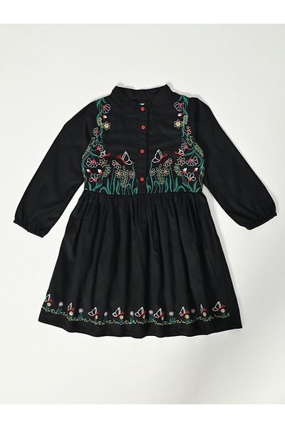 Bella Moda By Styli Floral Embroidered Buttoned Knee-Length Dress