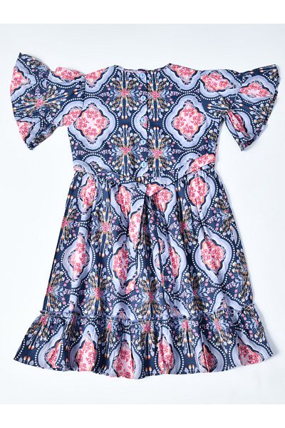 Bella Moda By Styli All-Over Printed Ruffled Hem Knee-Length Dress