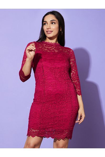 Globus By Styli Women Self Design Lace High Neck Sheath Mini Dress