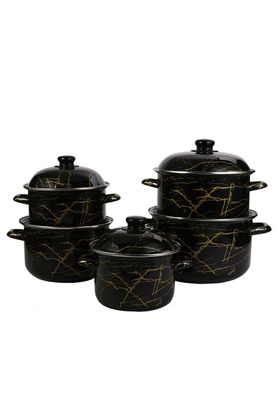 sharpdo 5-Piece Set of Marble Enamel Thickened Straight Soup Pot with Double Ears 18/20/22/24/26cm