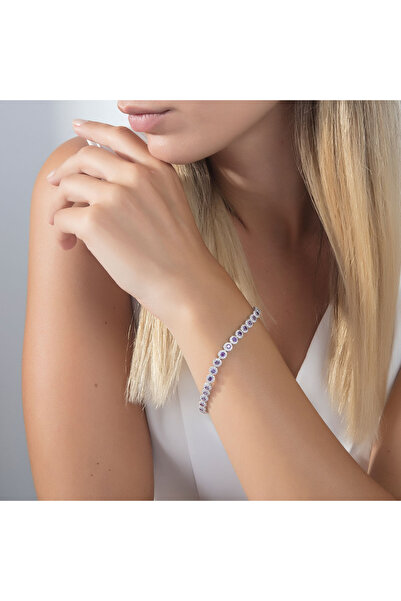 Tayan Jewellery Renkli Daire Taş Detaylı 925 Ayar Gümüş Bileklik