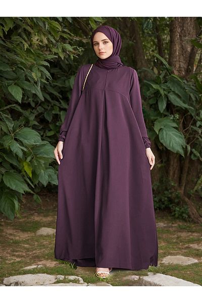 Take Two By Styli Women Solid Cuffed Sleeves Jalabiya with Zip Front