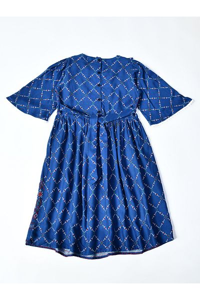 Bella Moda By Styli All-Over Print Lace Trim Cotton Dress with 3/4 Sleeves