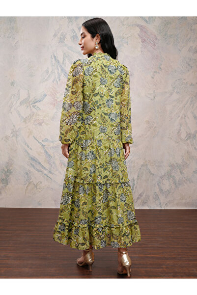 Vishudh By Styli Women Floral Printed Tie-Up Neck A-Line Maxi Dress