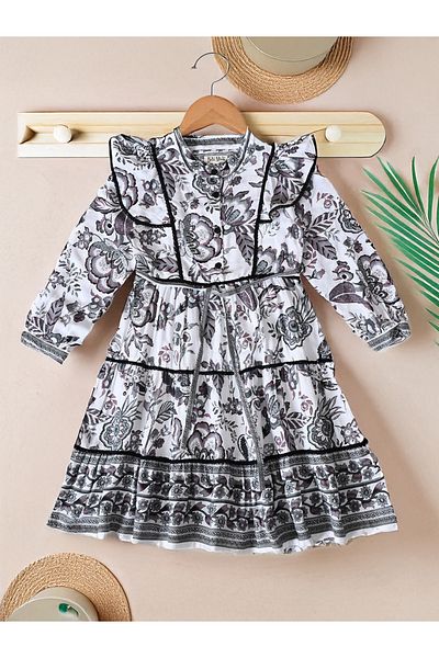 Bella Moda By Styli Floral Print Ruffled Detail Knee-Length Dress