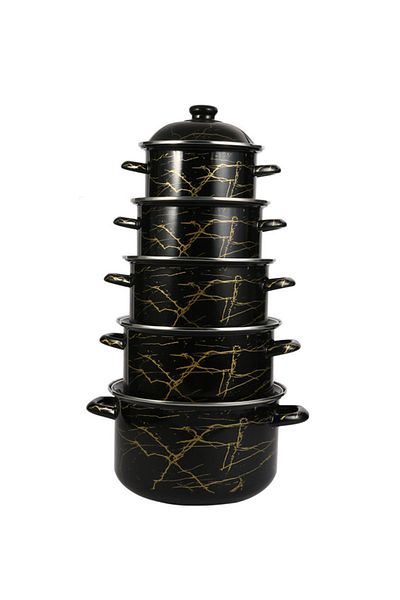 sharpdo 5-Piece Set of Marble Enamel Thickened Straight Soup Pot with Double Ears 18/20/22/24/26cm
