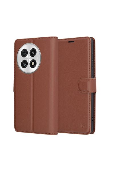 SKYDDAR INNOVATION Husă pentru OnePlus 13, piele tip folio, portofel interior, finisaje premium, set de stickere, maro