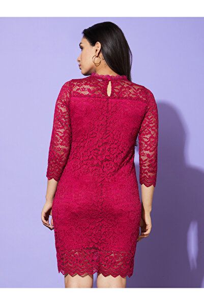 Globus By Styli Women Self Design Lace High Neck Sheath Mini Dress