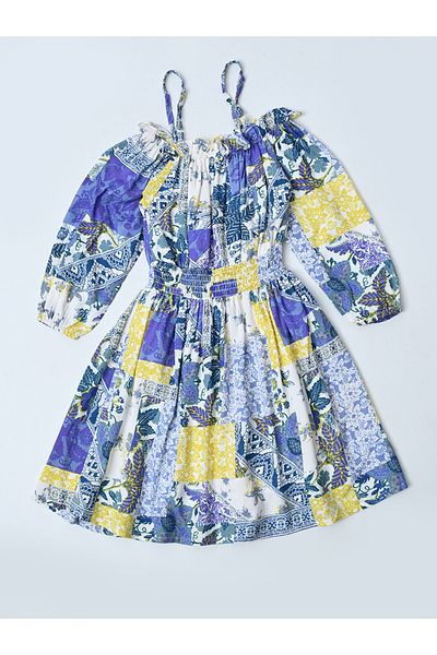 Bella Moda By Styli All-Over Print Cotton Dress with Smocked Waist