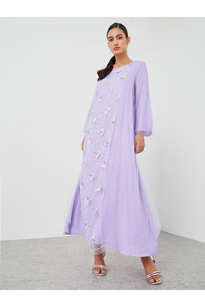 Keenly By Styli Embroidered Butterfly Detail A-Line Maxi Dress