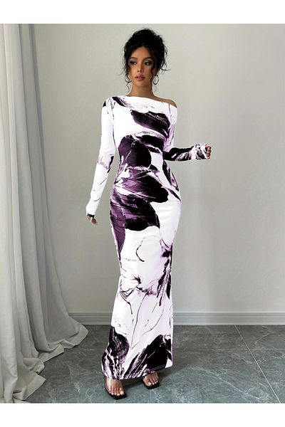 Take Two By Styli Floral Print One Shoulder Bodycon Maxi Dress