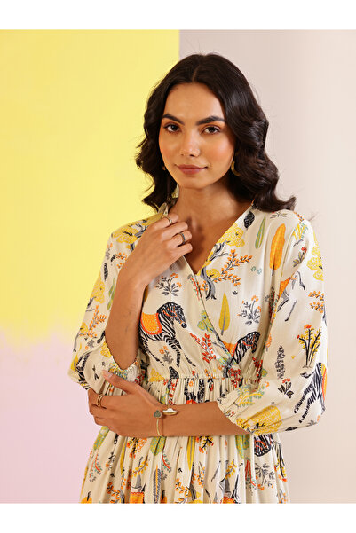 Sanskrutihomes By Styli Floral Printed V Neck A-Line Mini Dress