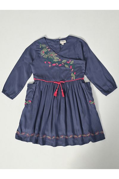 Bella Moda By Styli Floral Embroidered Wrap Knee-Length Dress