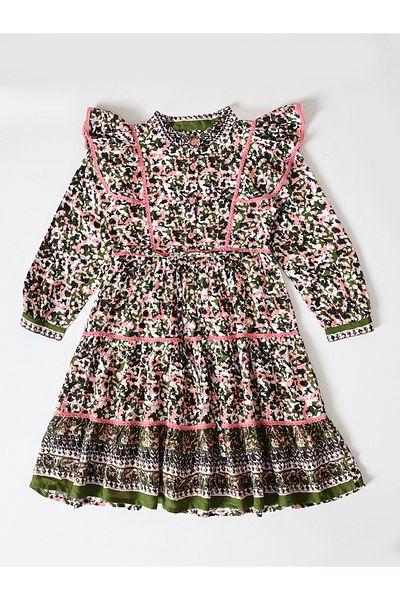 Bella Moda By Styli Floral Print Ruffled Detail Knee-Length Dress