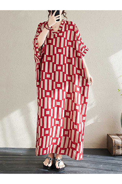 Take Two By Styli Women Geometric Print V Neck Short Sleeve Kaftan