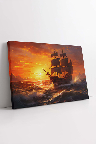 KOSS Dijital Tablou pe pânză cu apus de soare, pictură cu nave pirat, pânză cu nave de război, pânză de lux, design la modă