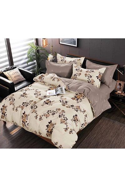 trendyhome Bed Linen, Fine Cotton, 6 Pieces, Poppies, White/Grey, HR24182