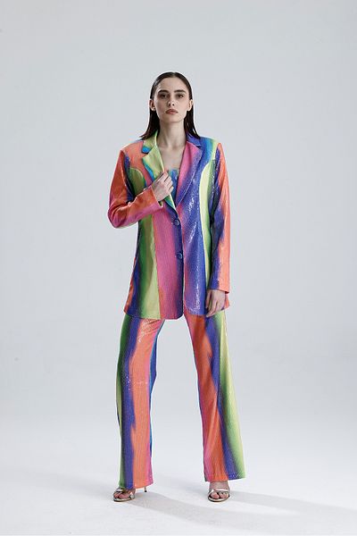 Sense Lined Patterned Evening Dress Sequin Jacket |   Ckt34264 Rainbow