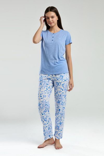 Arnetta Costum de pijama de marime mare pentru femei, colant scurt, guler cu nasturi, buzunar