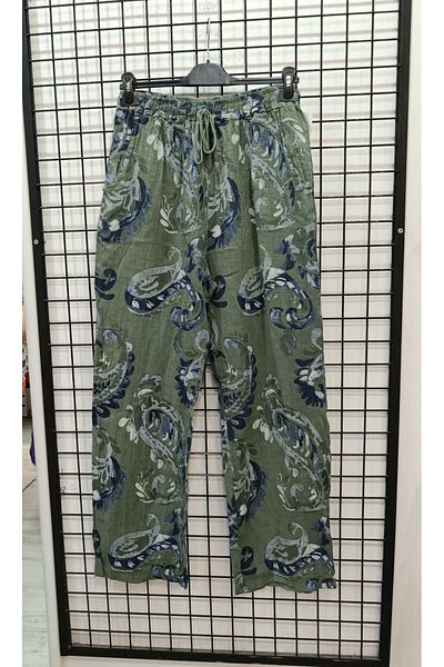 Butik Şans Patterned Elastic Waist Italian Linen Trousers