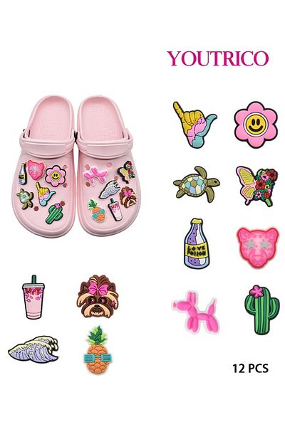 Youtrico 12-Piece Colorful Cartoon PVC Jibbitz Charms for DIY Slipper Ornament
