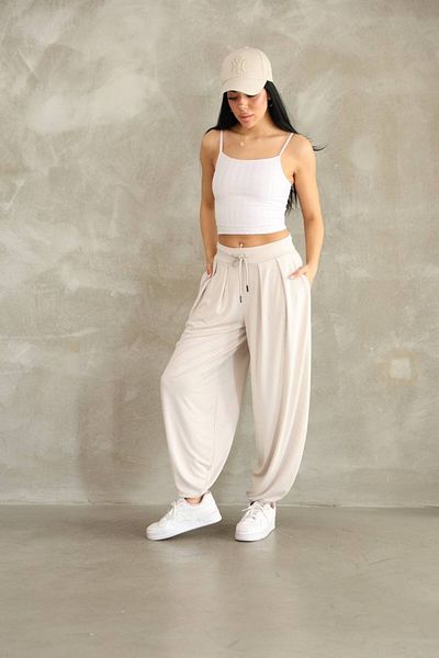 Lacesta Shalwar Beige Draped Trousers Modal Fabric