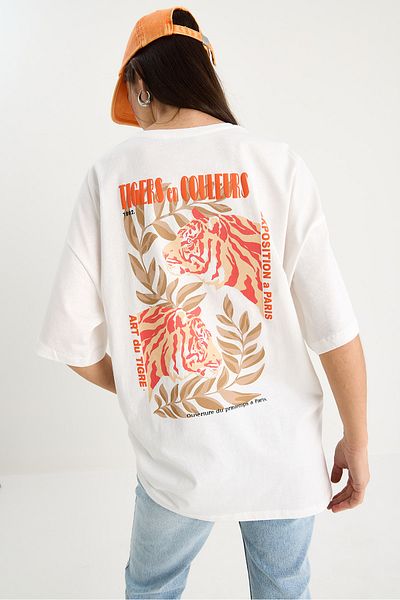 Bianco Lucci Γυναικείο μπλουζάκι 100% βαμβακερό Tiger Printed Oversize 6015 60283454