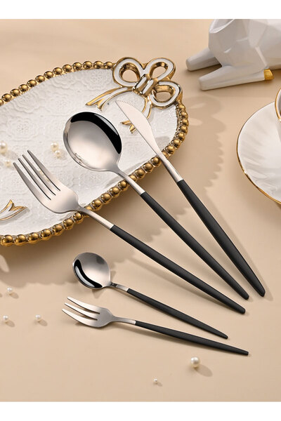 sharpdo SUNHOME 30-Piece Stainless Steel Cutlery Set Black/Silver