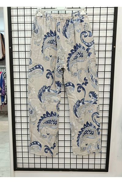 Butik Şans Patterned Elastic Waist Italian Linen Trousers