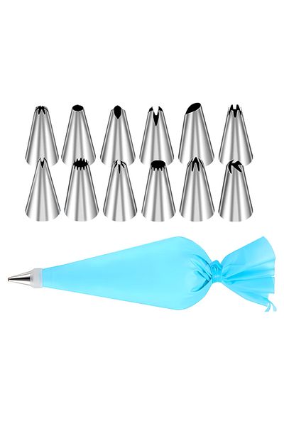 Teno Set pentru Patiserie/Cofetarie Teno®, pos pentru ornat prajituri, 12 duiuri, albastru