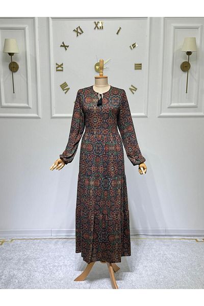 ModaMinar Women's Violet Viscose Fabric Ottoman Pattern Dress with Elastic Sleeves