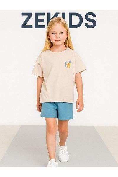 Zekids Girl's Cotton Hi-Hey Lettered Shorts Set