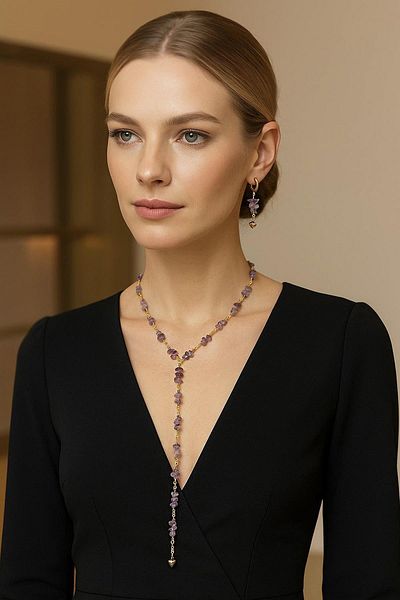 New Obsessions Amethyst Y Necklace Earring Set