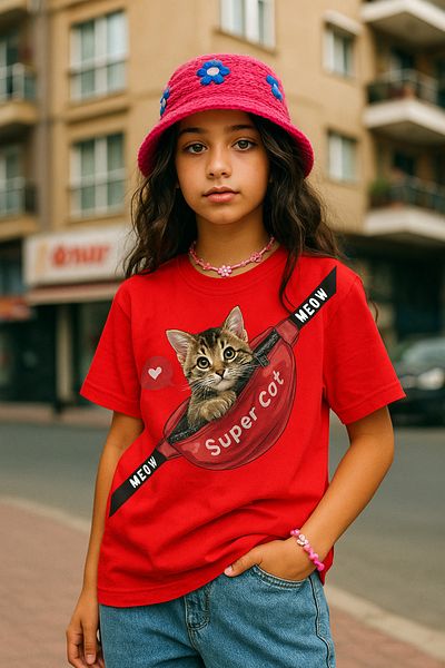 Touz Moda Super Cat Kids Design Unisex Μπλουζάκι Oversize