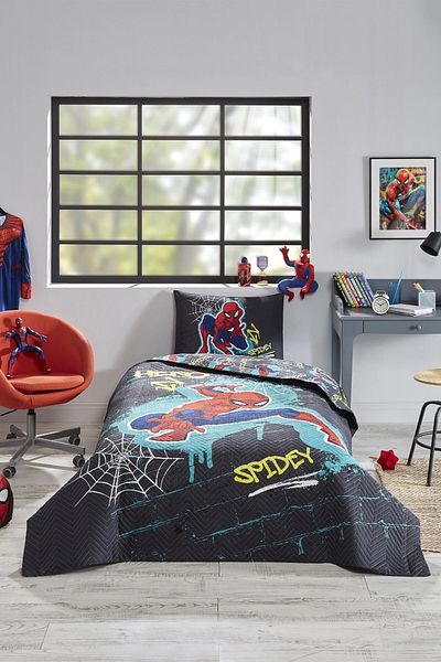 Özdilek Özdilek Licensed Quilted Single Four Season Duvet Cover Set-Spiderman Street Gray