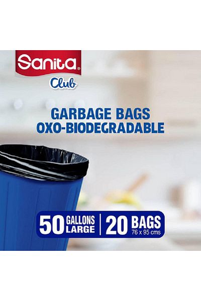 Sanita 20-Piece Biodegradable Recyclable Large Garbage Bag Black 50 Gal