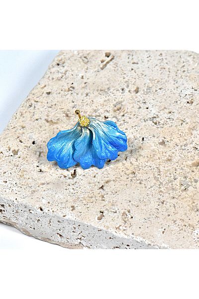 NARRU Handmade NARRU ring, adjustable, half flower, blue and gold, Ilona
