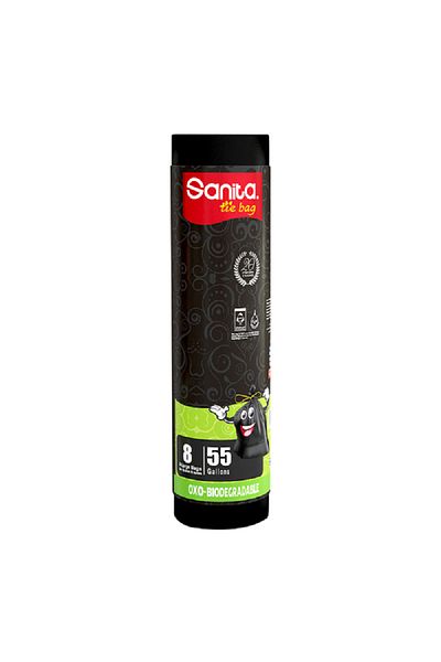 Sanita 8-Piece Biodegradable Recyclable X-Large Tie and Roll Bags Black
