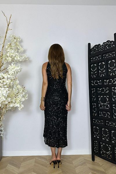 gesmoda G1462 Halter Neckline Sequin Evening Dress Black